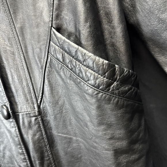 Vintage Donna Pelle‎ Leather Coat Womens Medium Black Long Trench Overcoat 90s - Picture 4 of 12